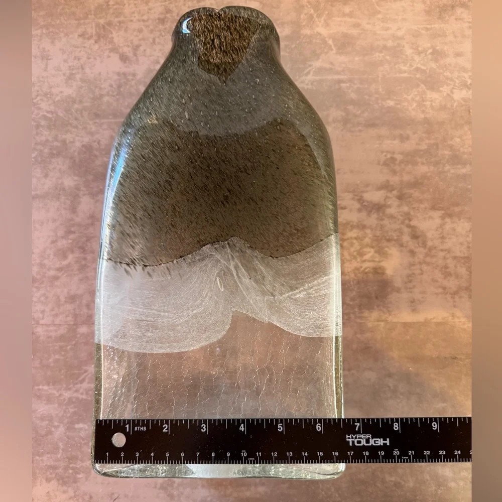 Smoked Bent Glass Decorative Vase - Green Accent